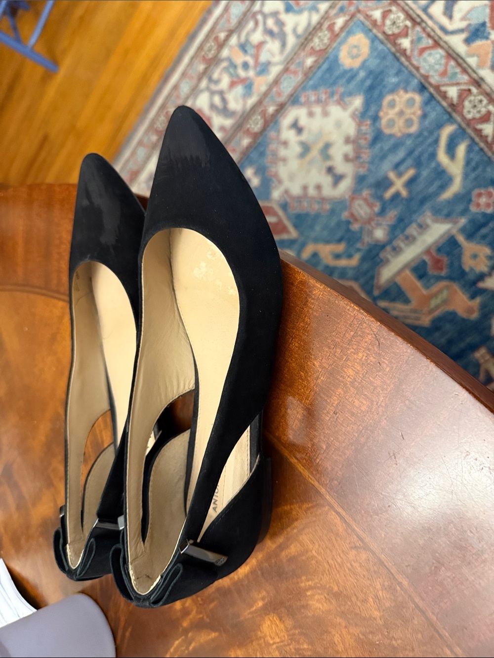 ANTONIO MELANI Black Pointed-Toe Slingback Pumps with Neutral Lining
